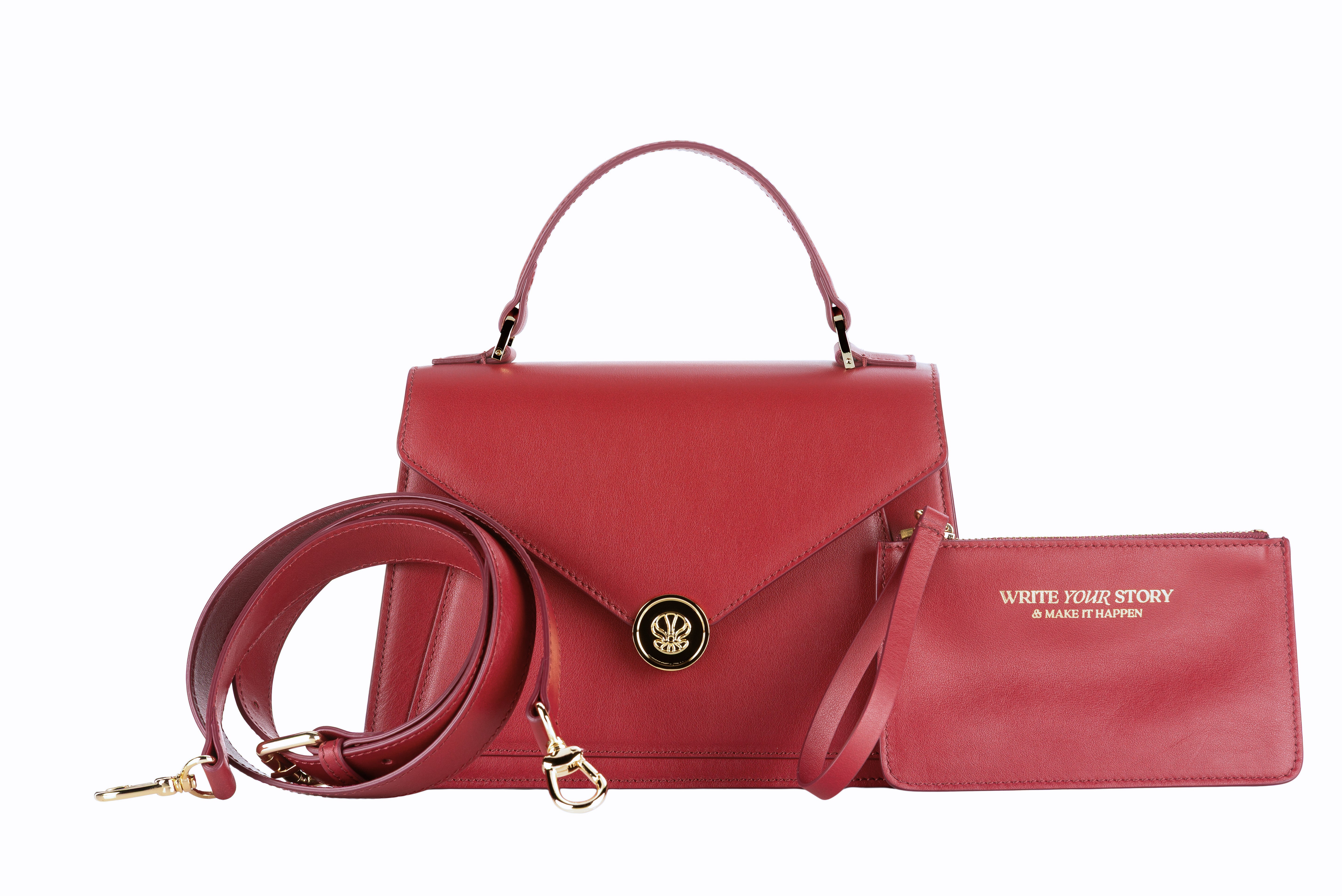 Borsa bordeaux in pelle con tracolla e pochette estraibile